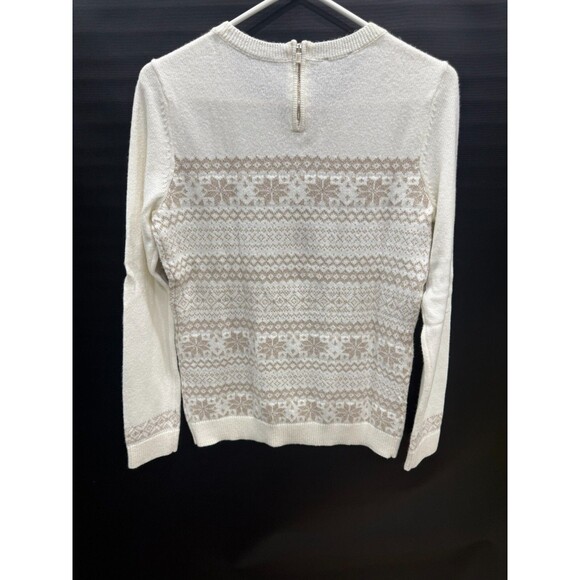 Talbots Sweater Ivory Gold Sparkle Fair Isle Small Snow Flake - Picture 5 of 8
